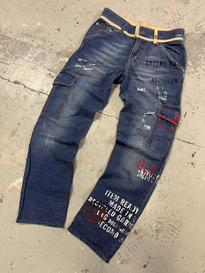 AW2004 Dolce & Gabbana Blue Denim Cargo Written Jeans KQwCQXA 4