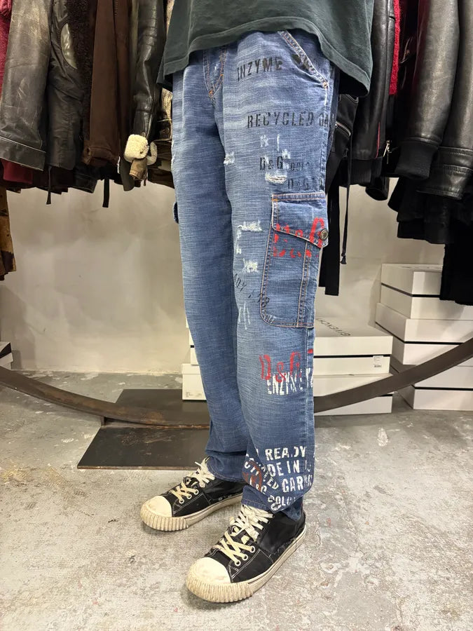 AW2004 Dolce & Gabbana Blue Denim Cargo Written Jeans KQwCQXA 2