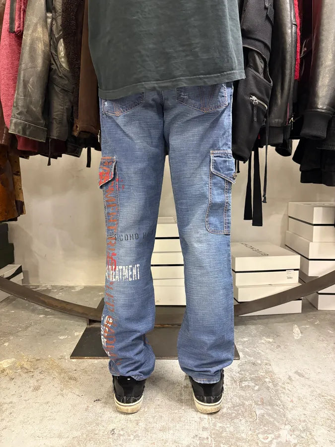 AW2004 Dolce & Gabbana Blue Denim Cargo Written Jeans KQwCQXA 3
