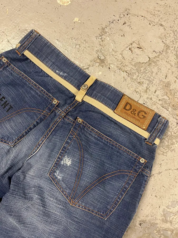 AW2004 Dolce & Gabbana Blue Denim Cargo Written Jeans KQwCQXA 8