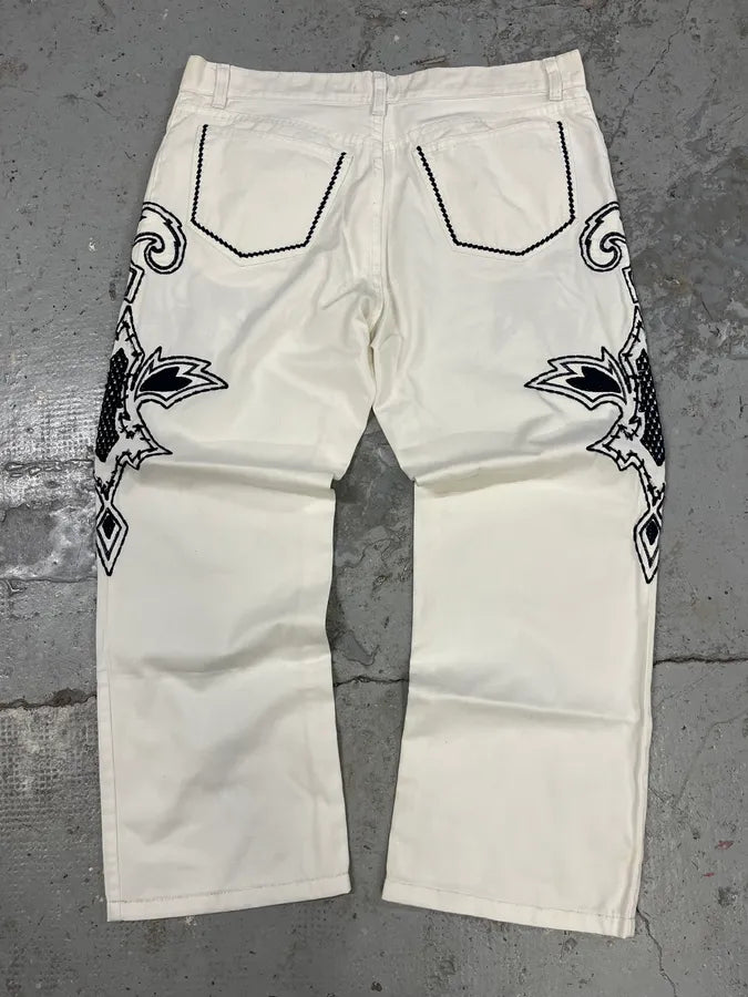FW2000 Roberto Cavalli White & Navy Signature Pants PUgPaxp 3