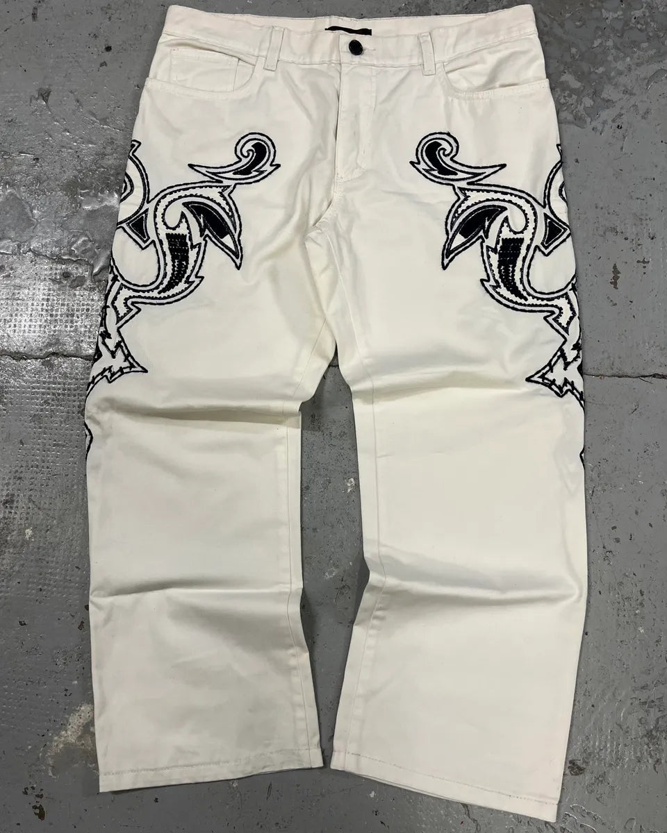 FW2000 Roberto Cavalli White & Navy Signature Pants PUgPaxp 0