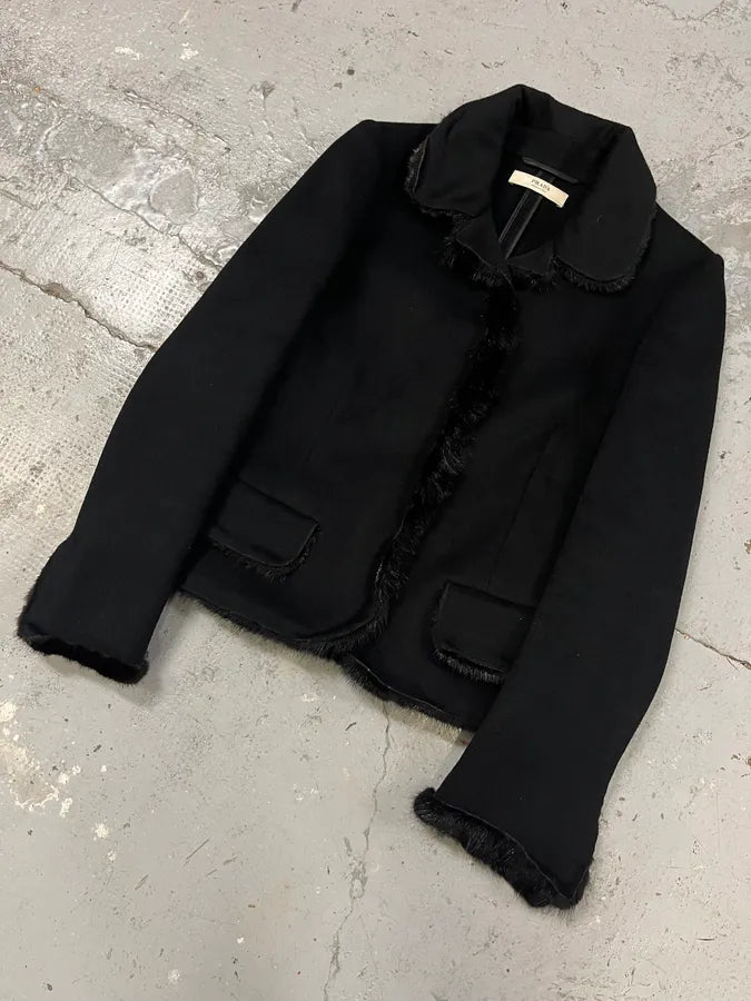 2000s Prada Black Fur Minimalist Blazer Jacket cZQheWN 1
