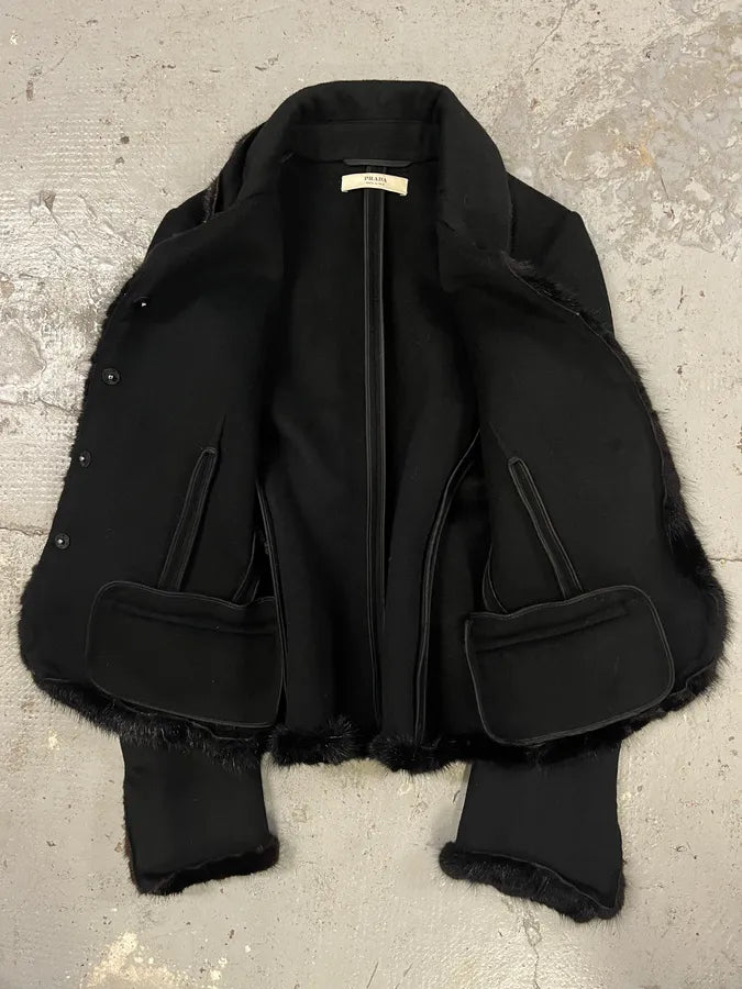 2000s Prada Black Fur Minimalist Blazer Jacket cZQheWN 2