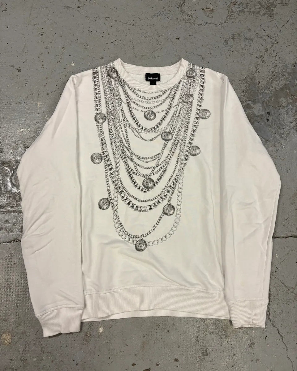 2000s Cavalli Multi Necklace White Avant-Garde Sweater aLqhbFG 0