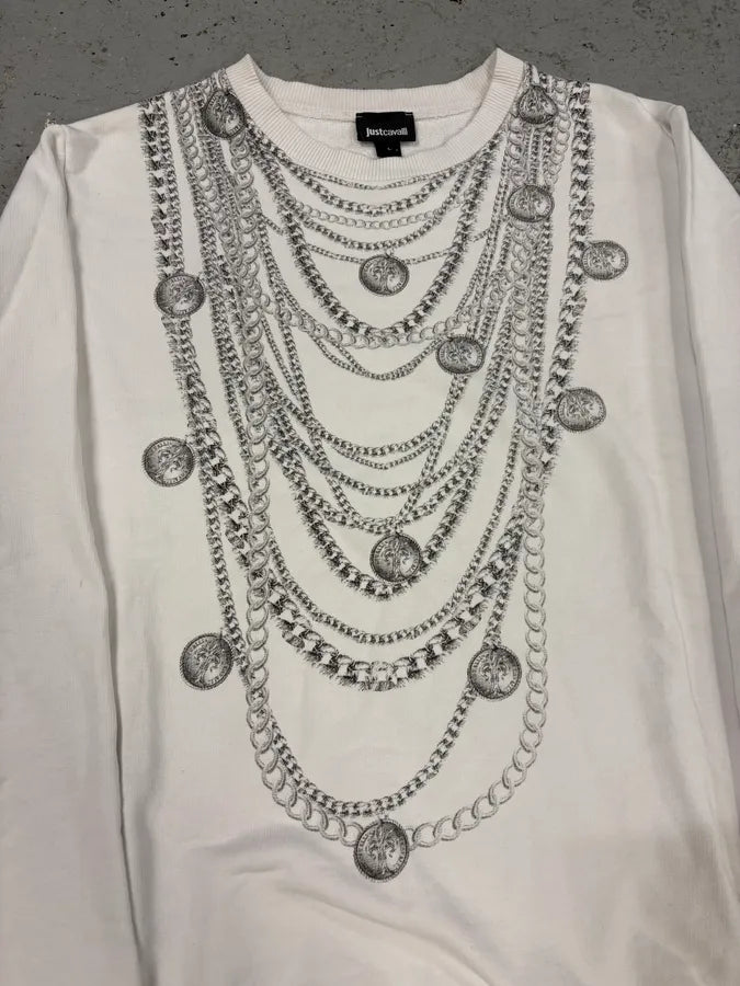 2000s Cavalli Multi Necklace White Avant-Garde Sweater aLqhbFG 7