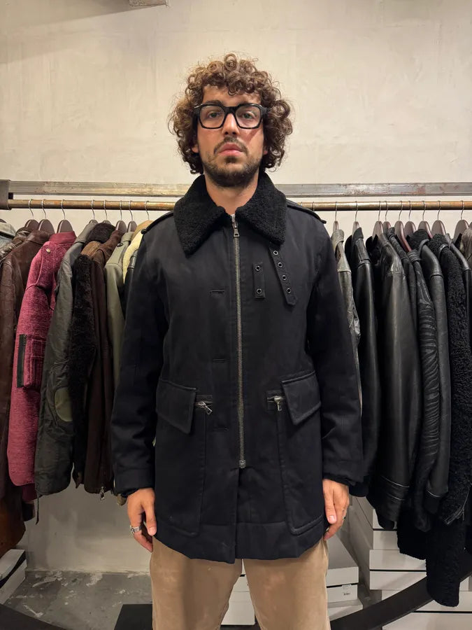 2000s Prada Aviator Black Shearling Long Jacket wWTLANL 1