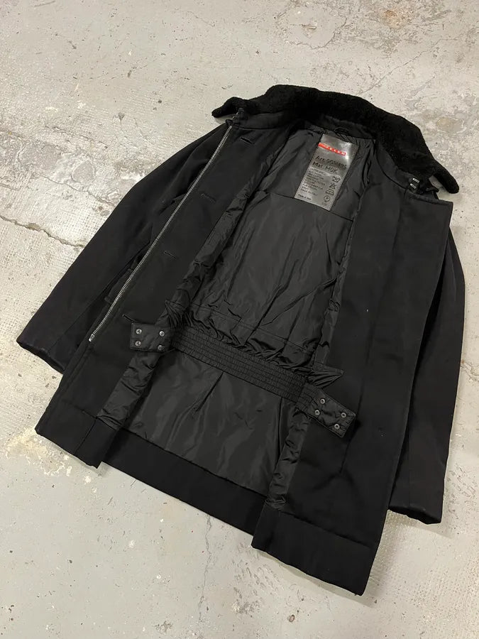2000s Prada Aviator Black Shearling Long Jacket wWTLANL 4