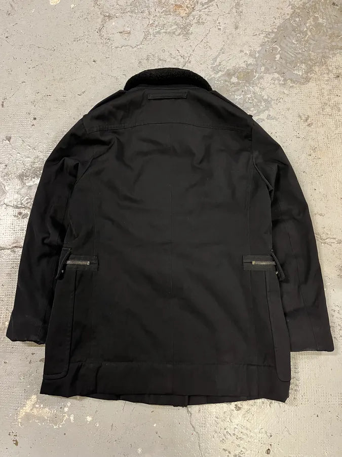 2000s Prada Aviator Black Shearling Long Jacket wWTLANL 6