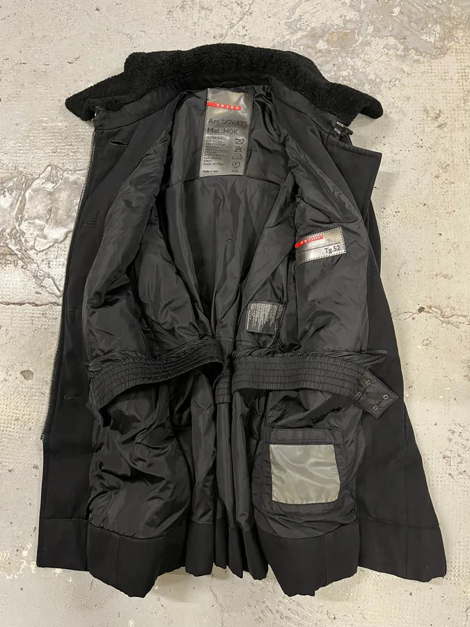 2000s Prada Aviator Black Shearling Long Jacket wWTLANL 5