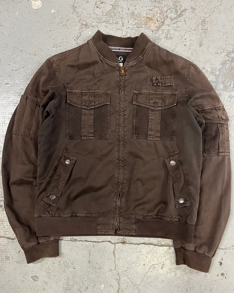 SS2003 Dolce & Gabbana Brown Cargo Combat Bomber Jacket xBbcHHW 0