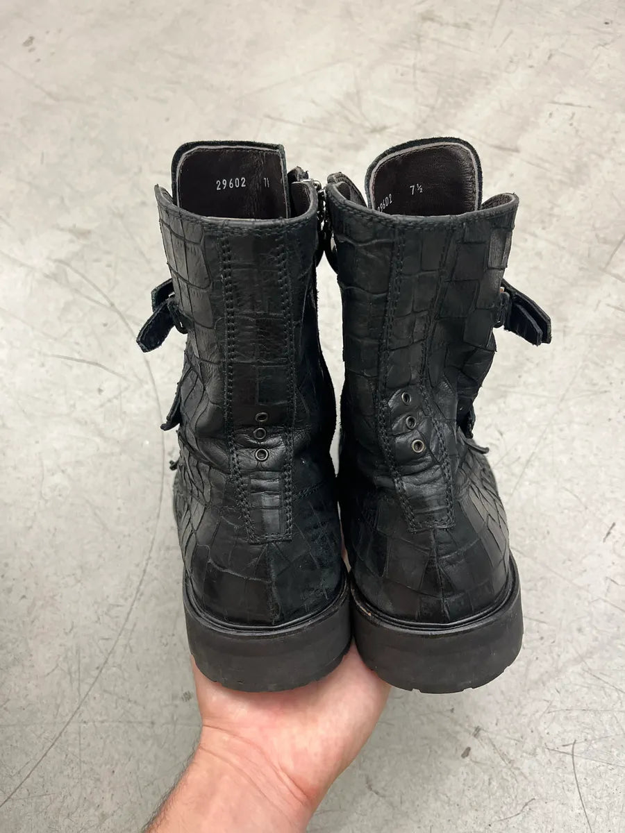 Cesare Paciotti Crocodile Embossed Triple Strap Black Leather Boots werhUCzu 6
