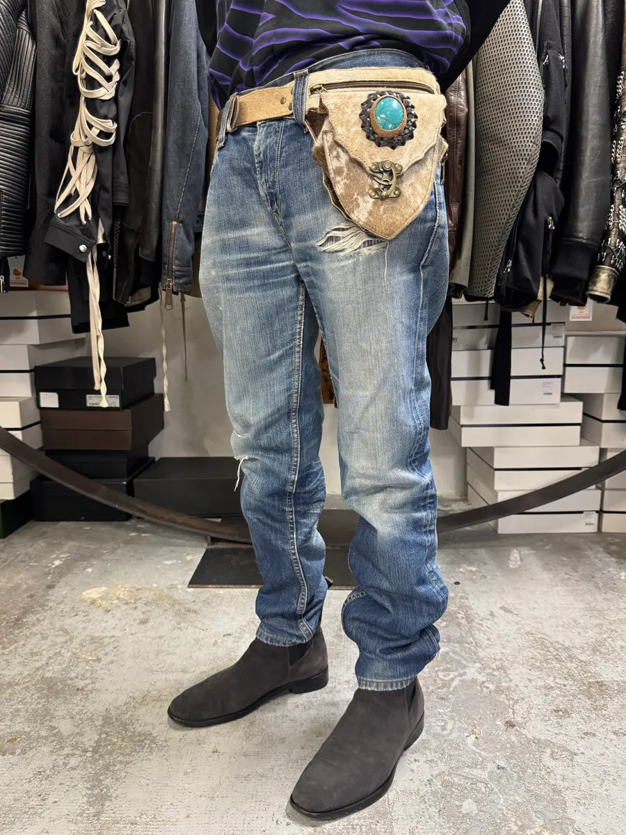 Western Beige Pony Hair Embellished Leather Belt UxqqnxW 0