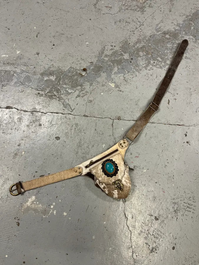 Western Beige Pony Hair Embellished Leather Belt UxqqnxW 2