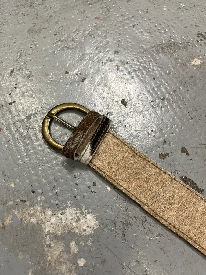 Western Beige Pony Hair Embellished Leather Belt UxqqnxW 5