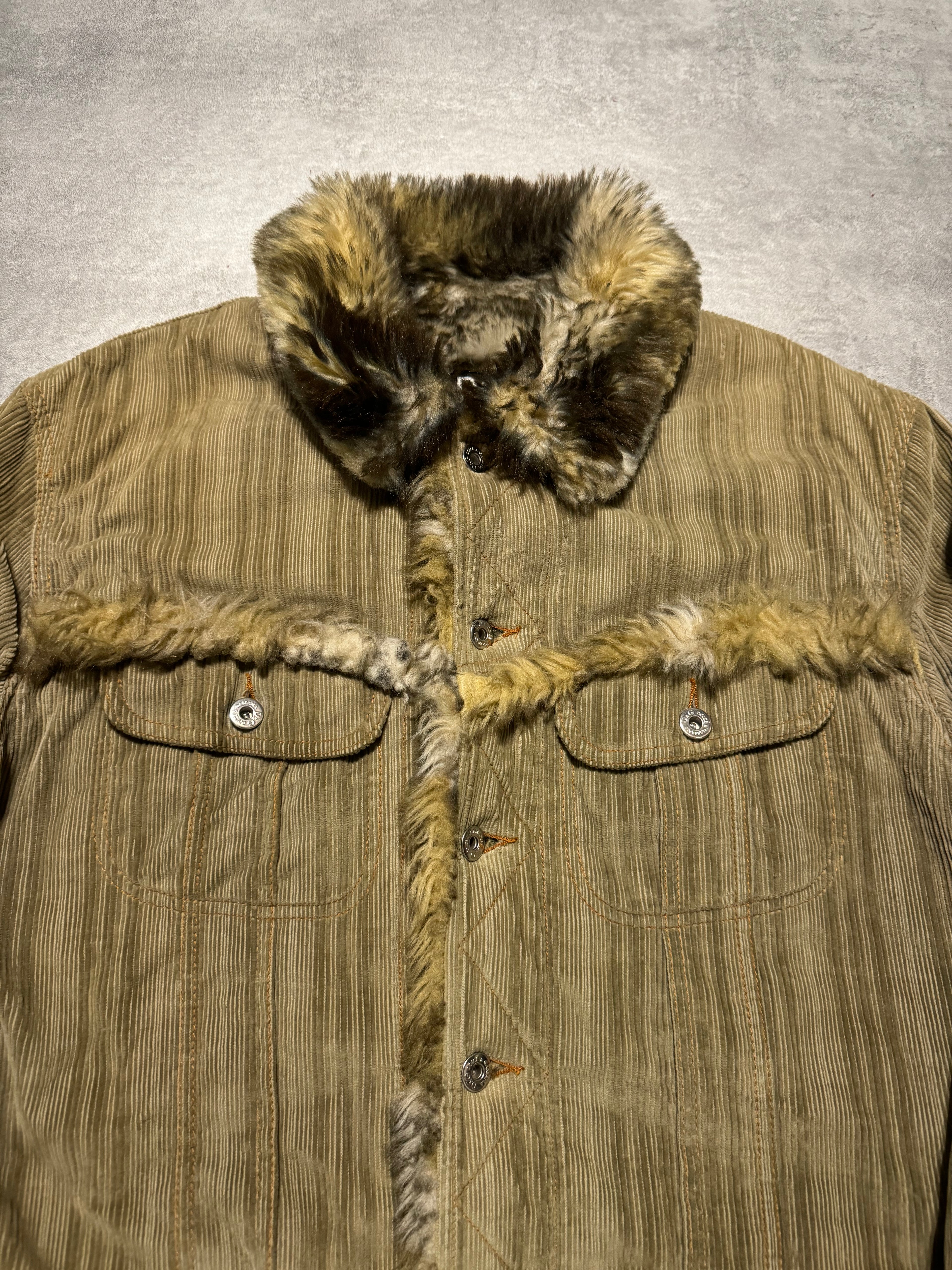 FW2001 Dolce & Gabbana Fur Corduroy Striped Jacket (L) - 11
