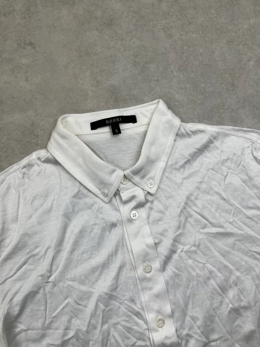 2010s Gucci White Minimalist Buttoned Polo Shirt EtBKUzq 4