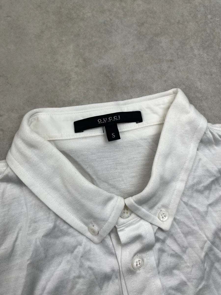 2010s Gucci White Minimalist Buttoned Polo Shirt EtBKUzq 7