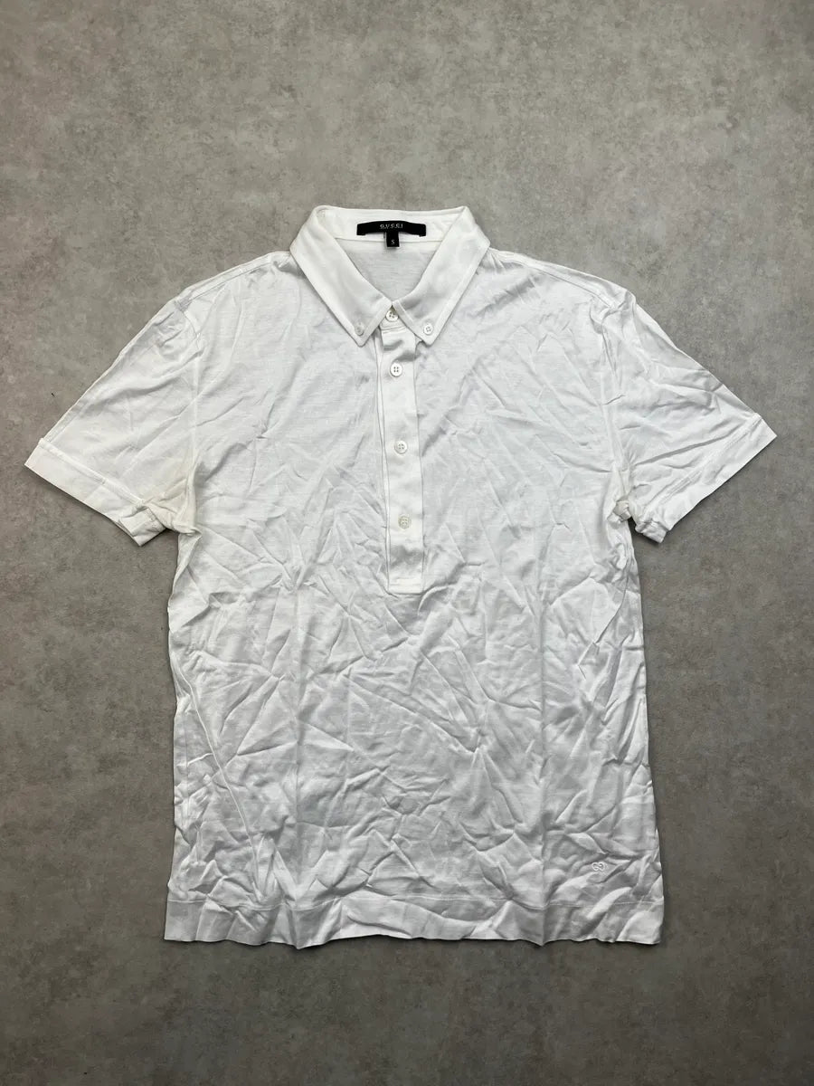 2010s Gucci White Minimalist Buttoned Polo Shirt EtBKUzq 2