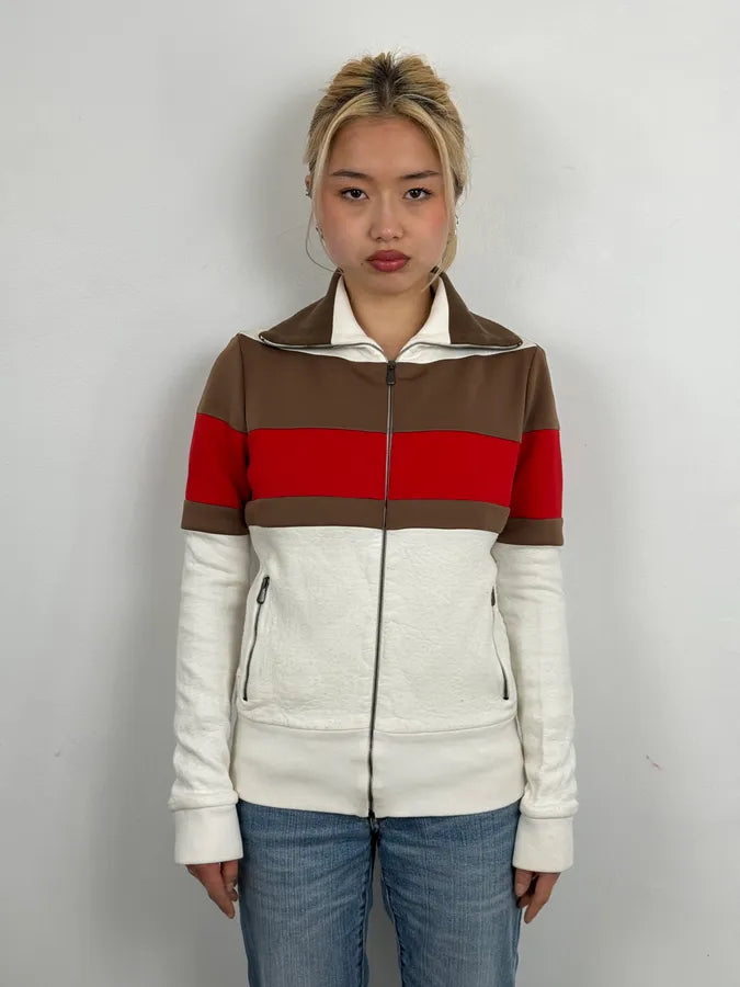 Bottega Veneta White Brown & Red Tricolor Track Jacket QvMvdPA 0
