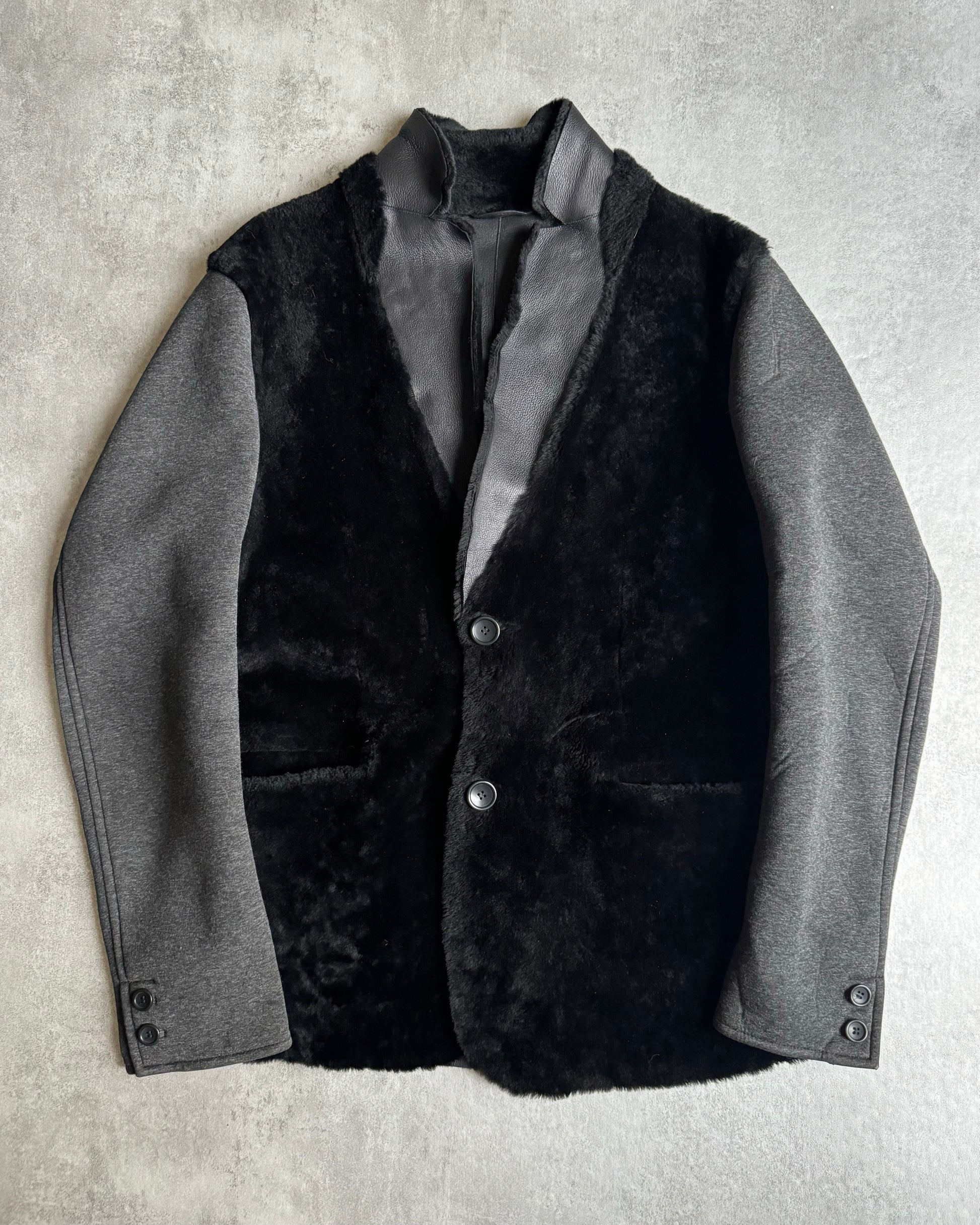 AW2013 Emporio Armani Lamb Shearling Black Hybride Blazer Jacket (L) - 1