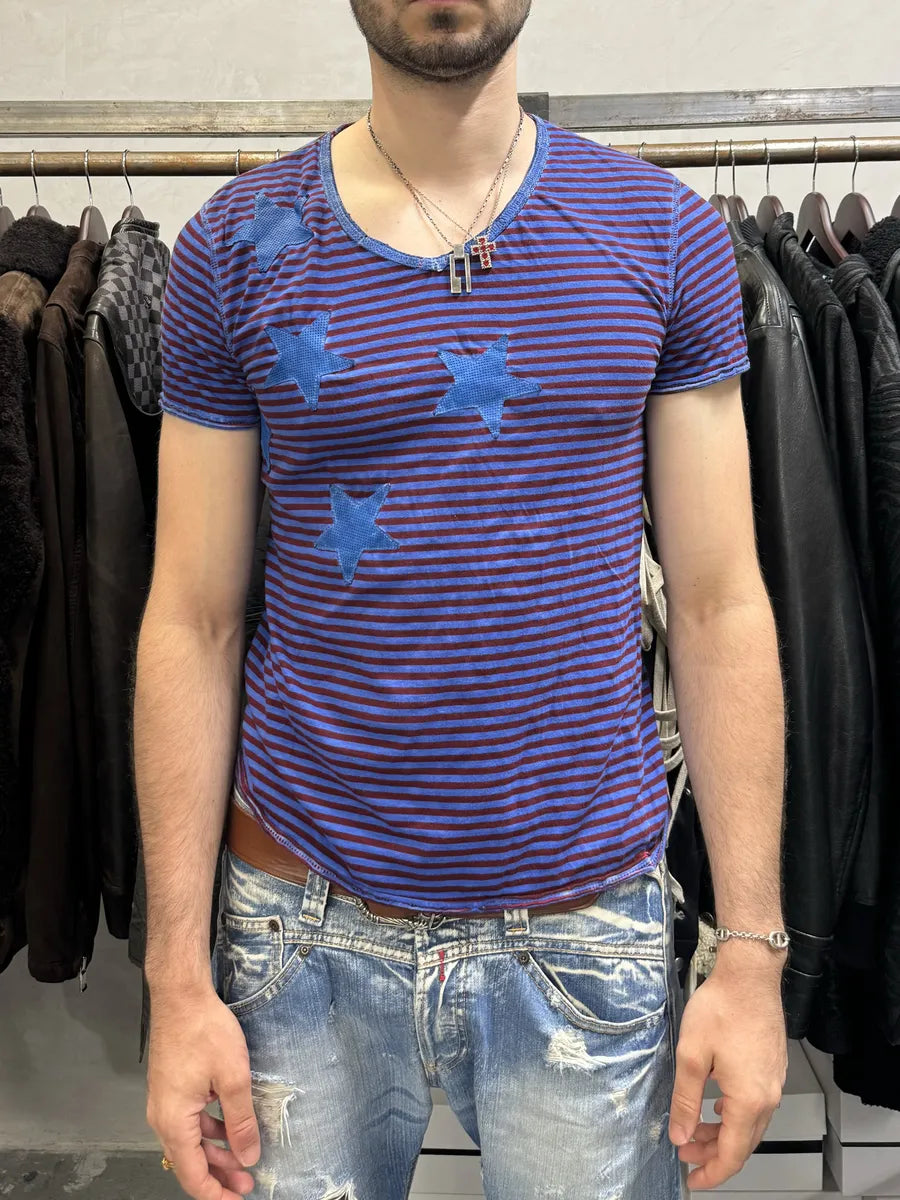 WLG by Giorgi Brato Blue & Red Striped Star T-Shirt AAUJQBP 1