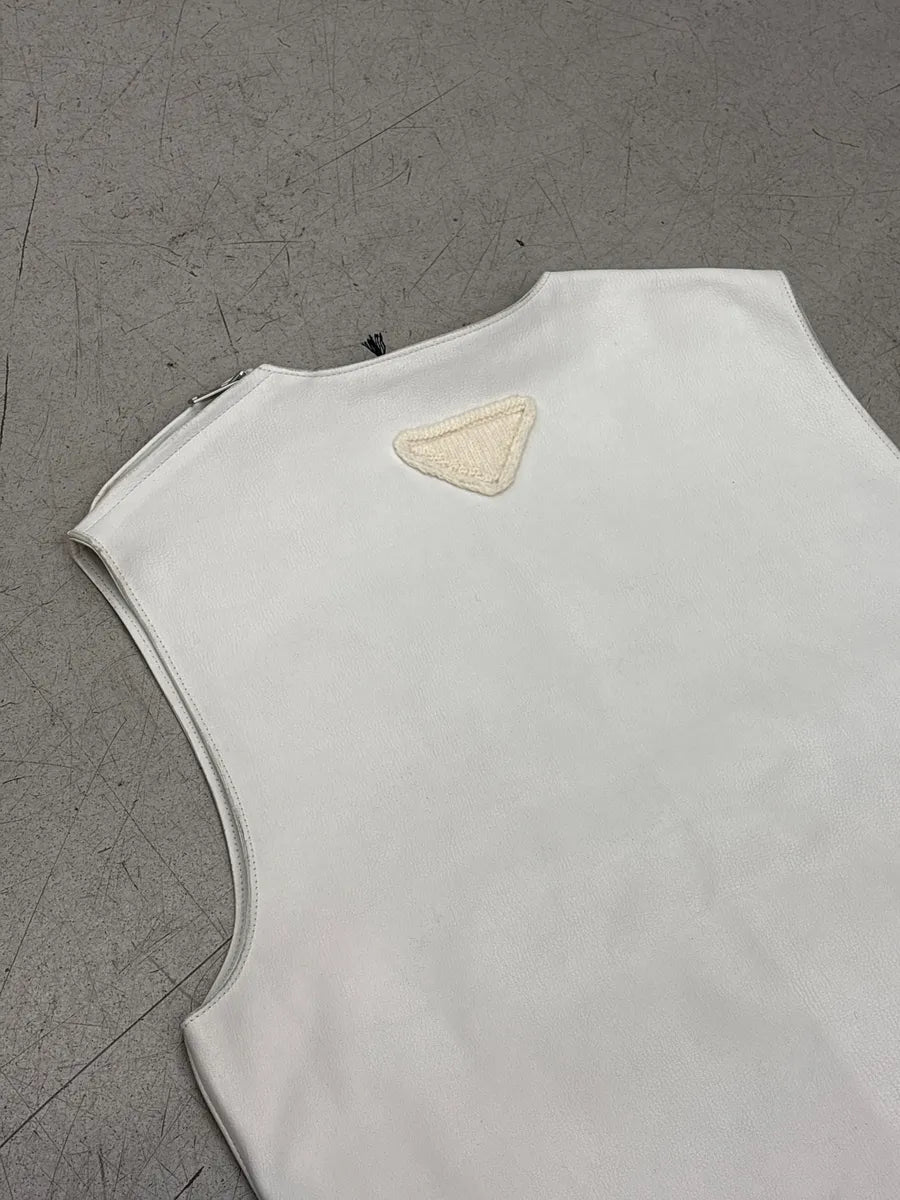 SS2023 Prada White Buckle Leather Vest wmkblbEz 3
