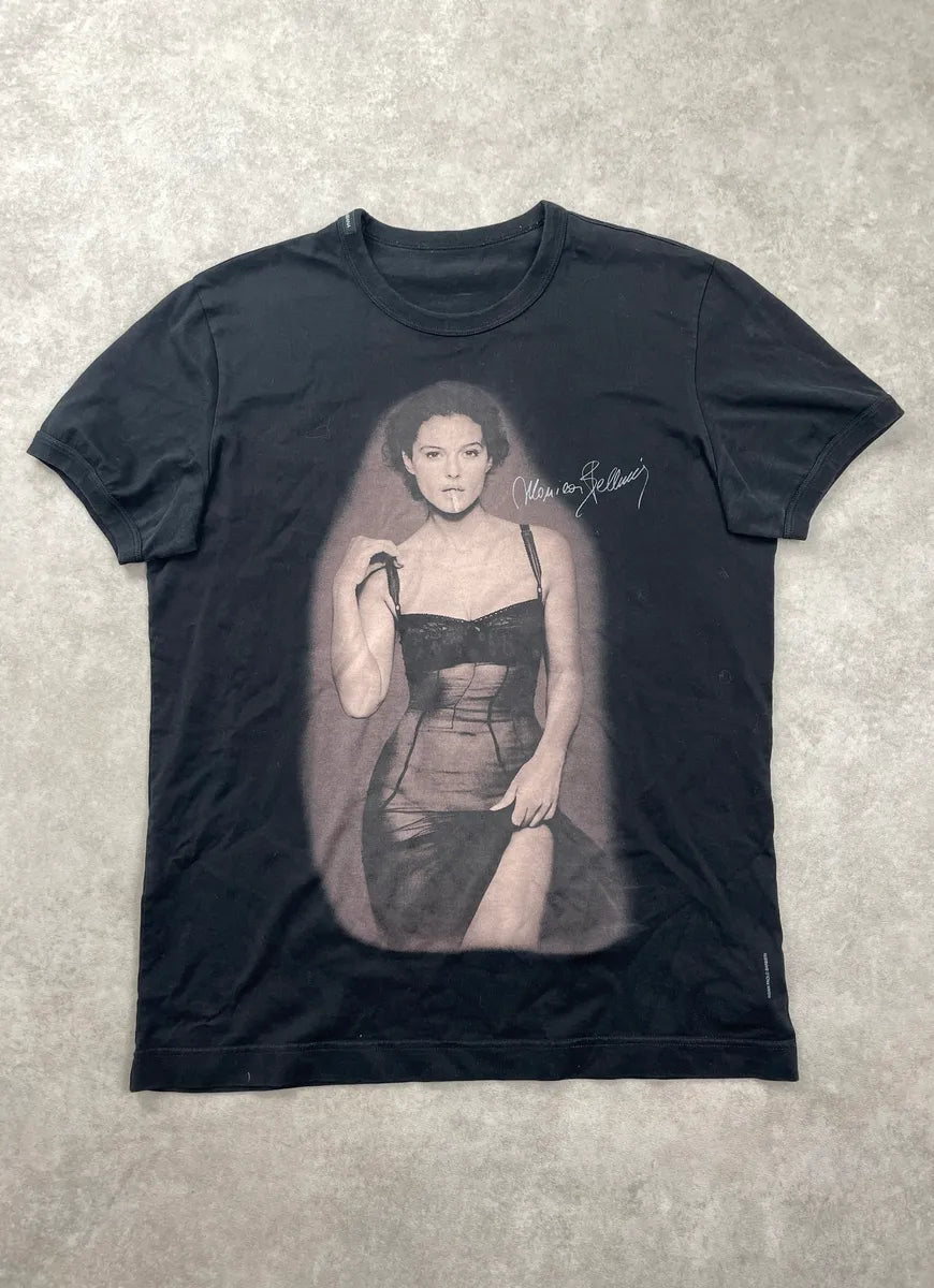 2000s Dolce & Gabbana Black Monica Bellucci Portrait Signature T-Shirt woQrxDLy 0