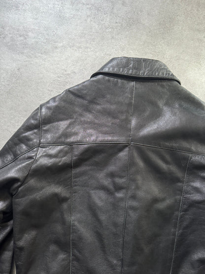 1990s Emporio Armani Black Minimalist Leather Jacket (S) - 9