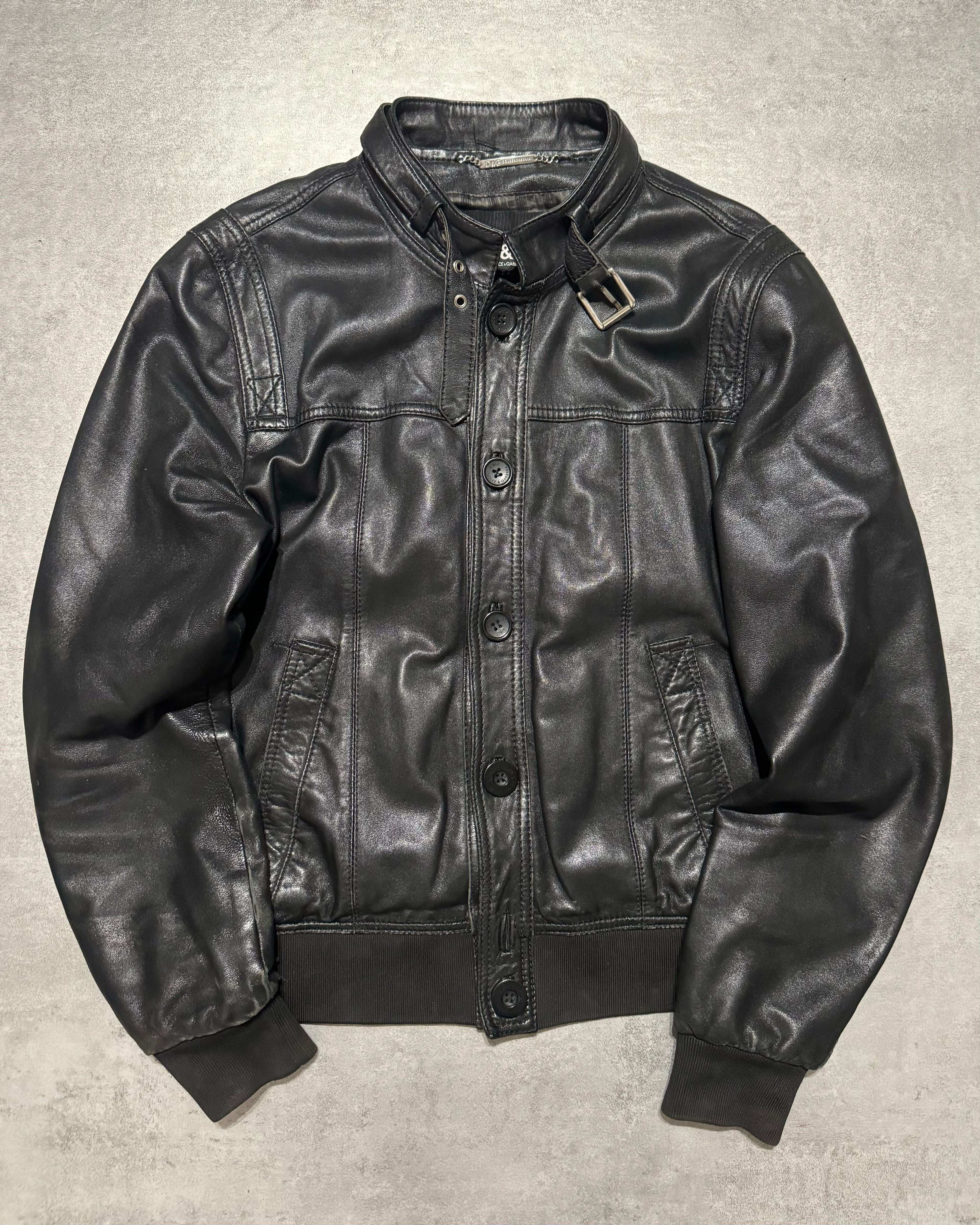 2000s Dolce & Gabbana Black Button Ups Leather Rebel Jacket  (M) - 12