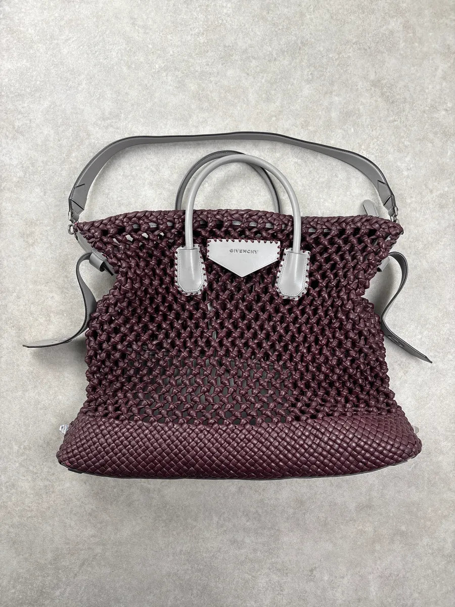 Givenchy Burgundy Leather Woven Net Totebag wqwQjyJC 0