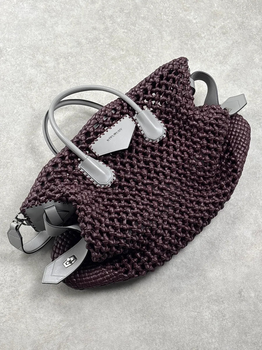 Givenchy Burgundy Leather Woven Net Totebag wqwQjyJC 4
