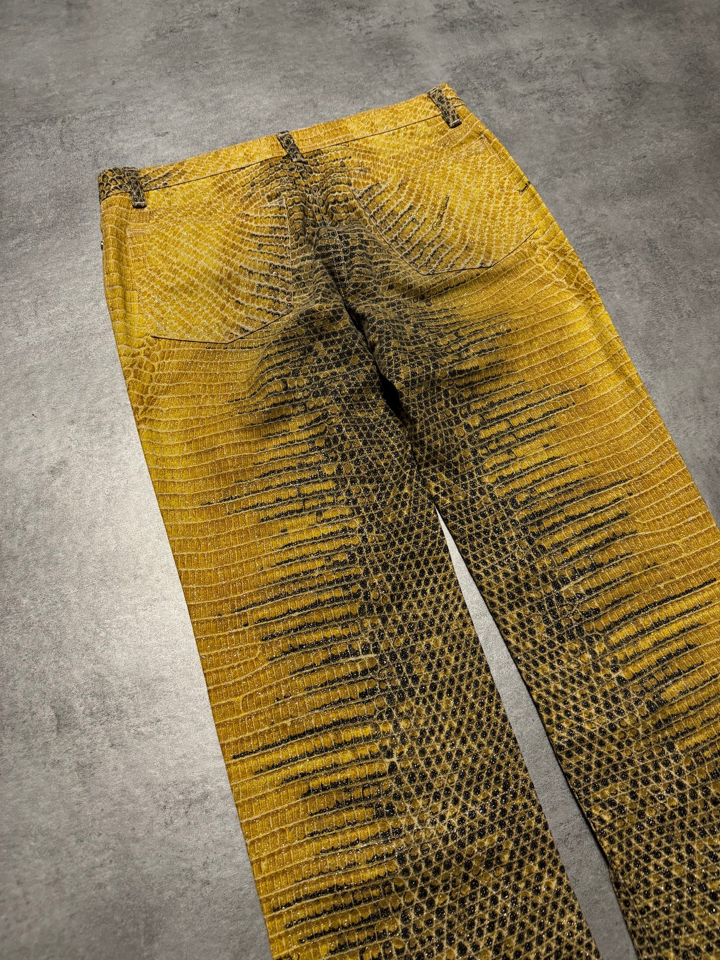 1990s Roberto Cavalli Bees Yellow Scales Pants (S) - 5