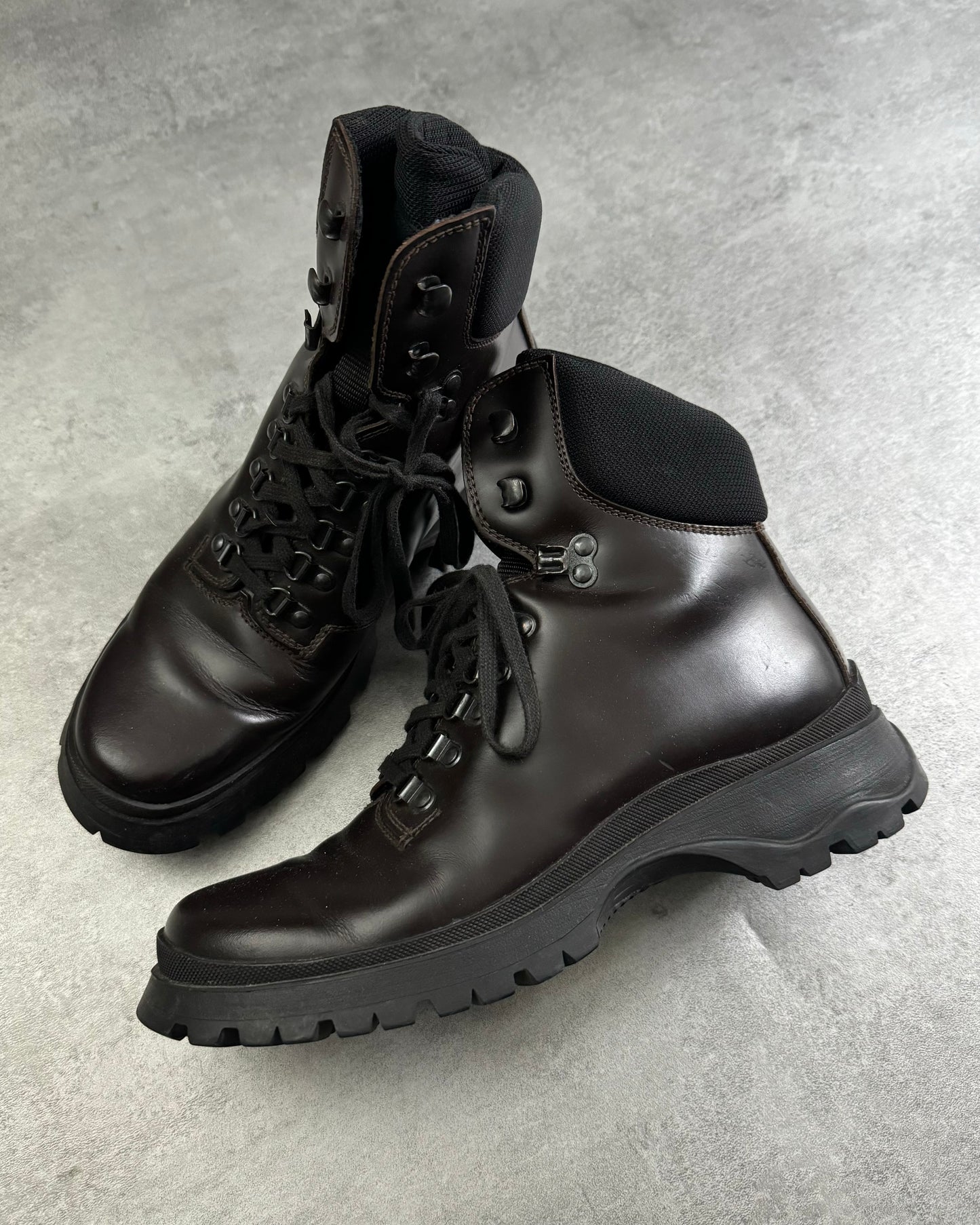 FW1999 Prada Brown Leather Hiking Boots (41) - 2