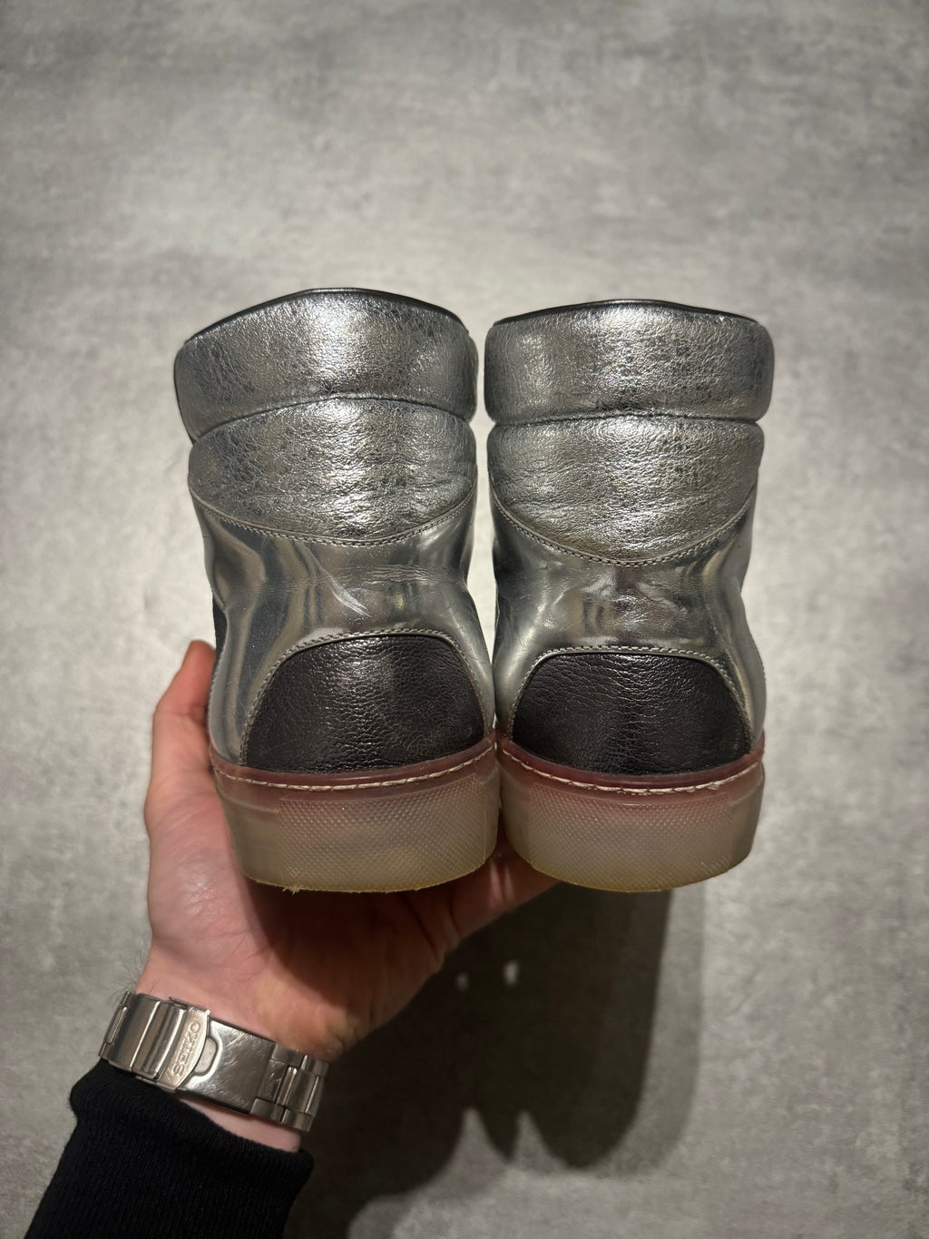 Balenciaga Arena City Grey Silver High Leather Shoes (41) - 3