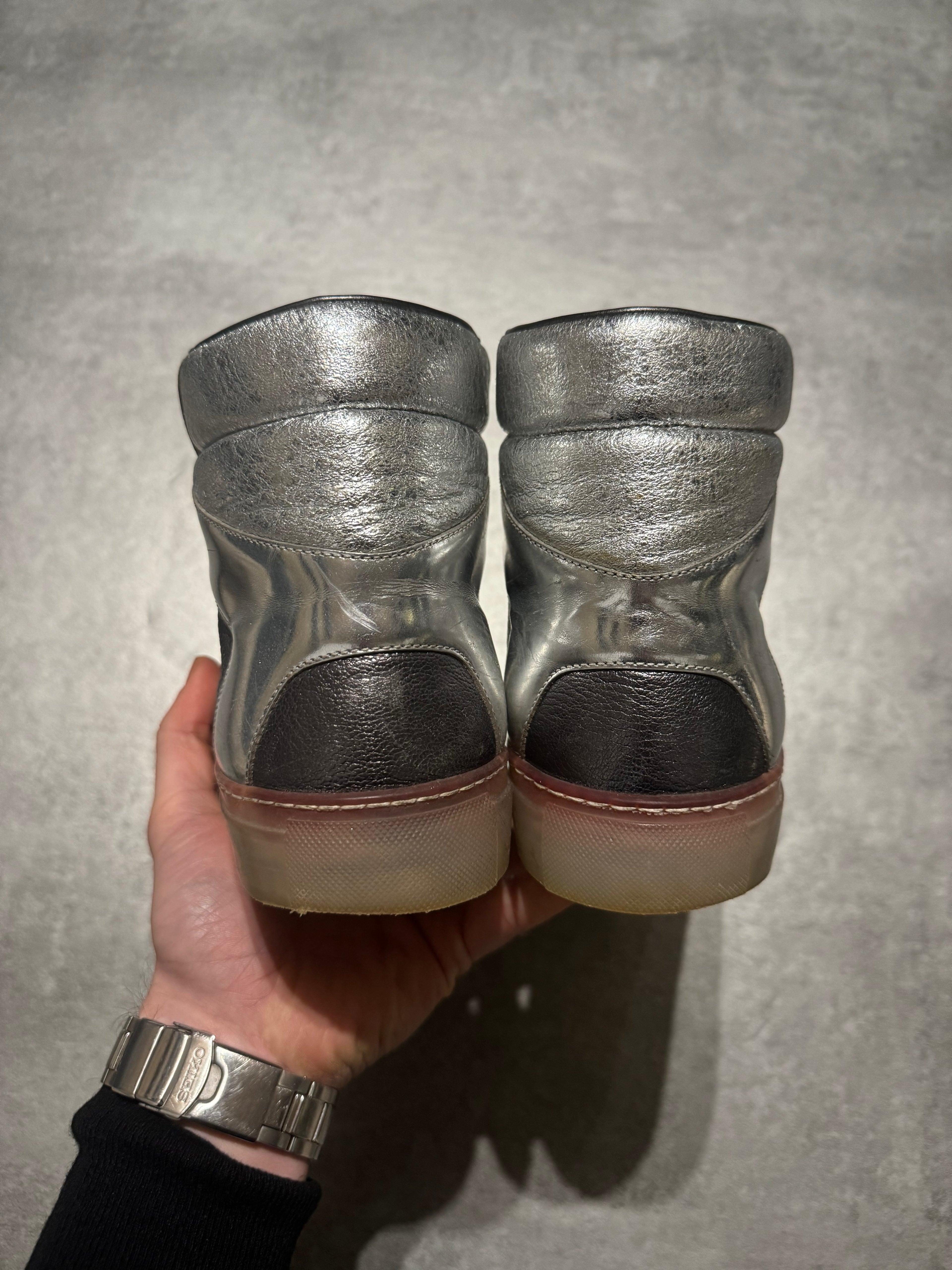 Balenciaga Arena City Grey Silver High Leather Shoes (41) - 3