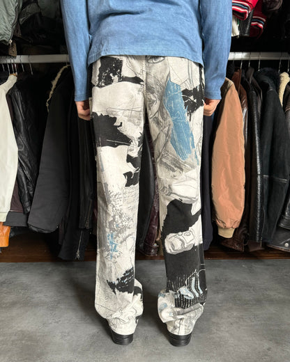 SS2005 Cavalli Velvet Comics Art Relaxed Pants  (M) - 3