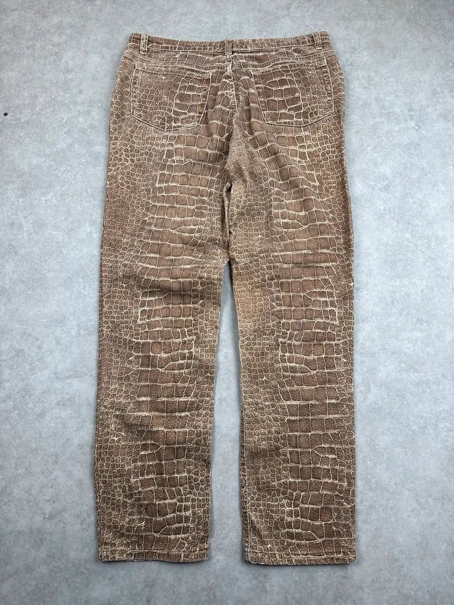 1990s Roberto Cavalli Beige Crocodile Print Straight Leg Pants wzupejKy 6