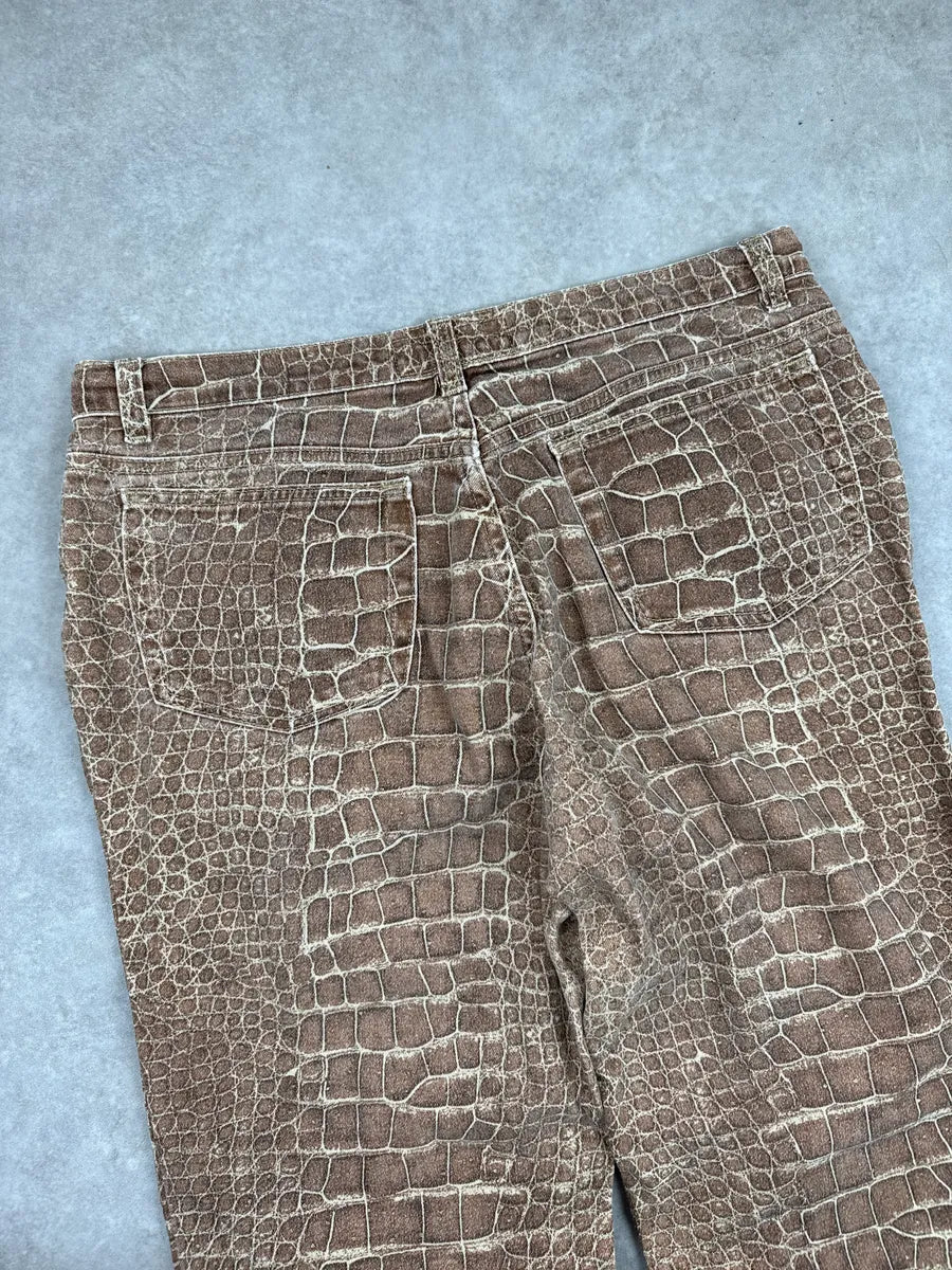 1990s Roberto Cavalli Beige Crocodile Print Straight Leg Pants wzupejKy 10