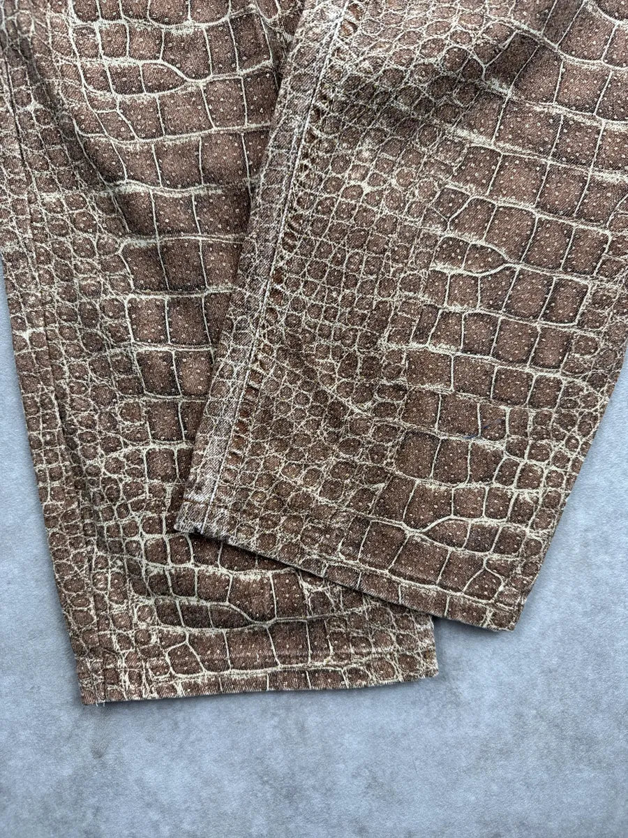 1990s Roberto Cavalli Beige Crocodile Print Straight Leg Pants wzupejKy 7