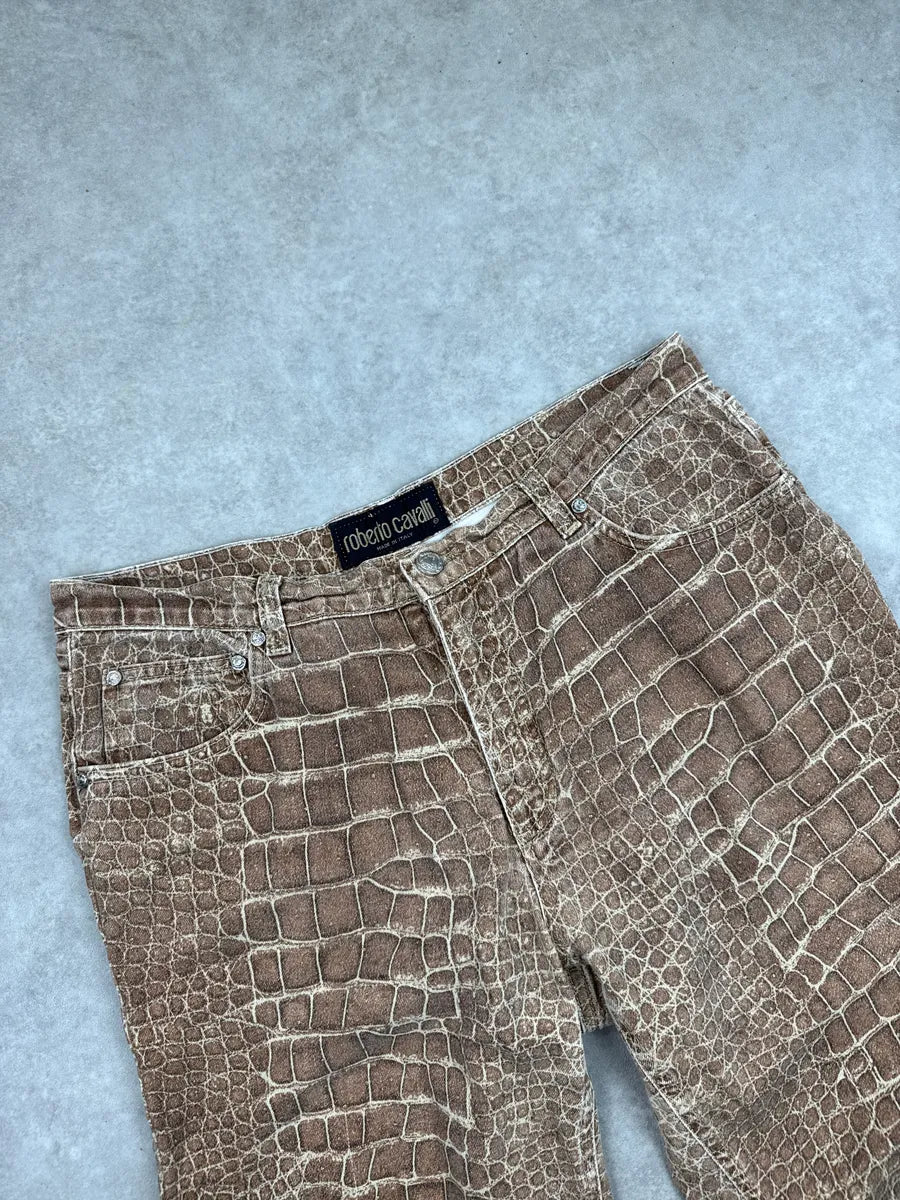 1990s Roberto Cavalli Beige Crocodile Print Straight Leg Pants wzupejKy 8