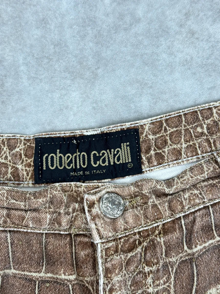 1990s Roberto Cavalli Beige Crocodile Print Straight Leg Pants wzupejKy 11