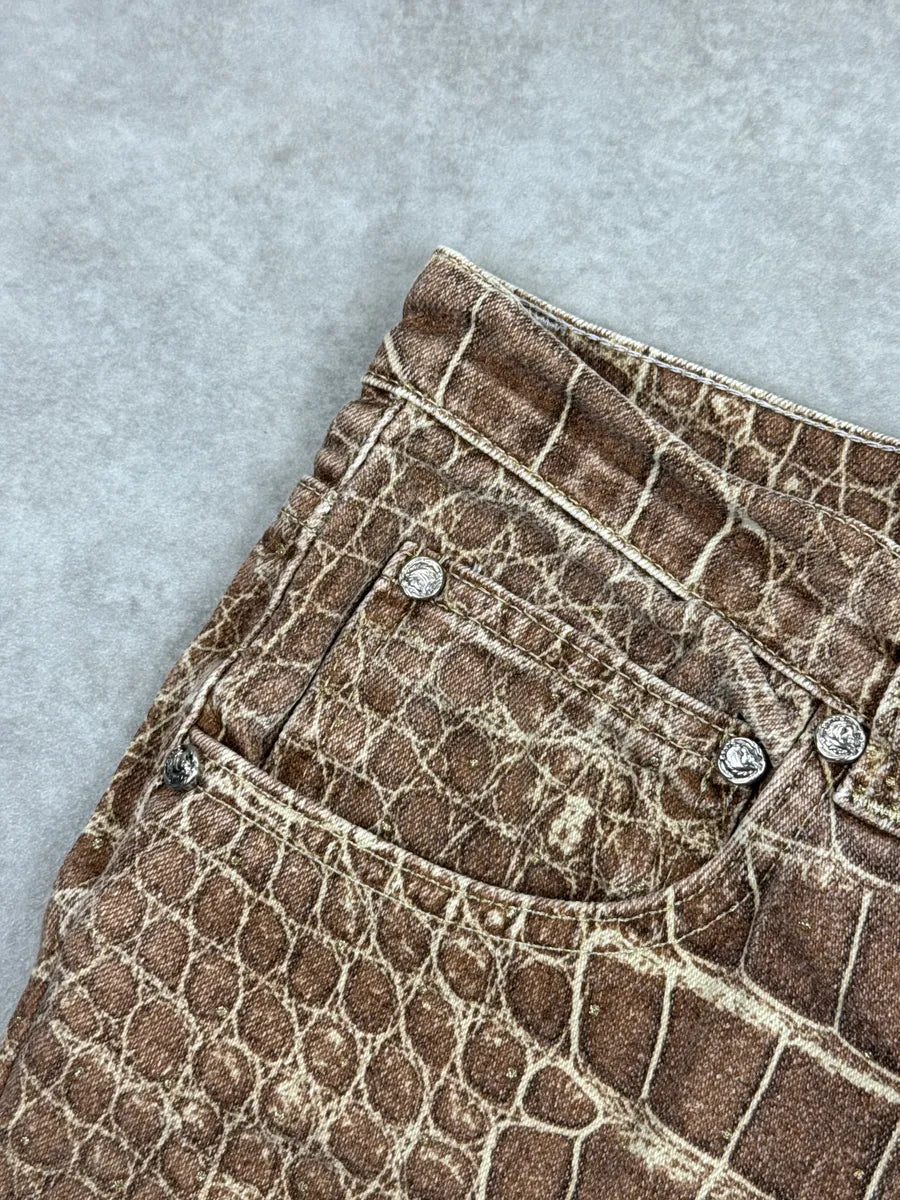 1990s Roberto Cavalli Beige Crocodile Print Straight Leg Pants wzupejKy 9