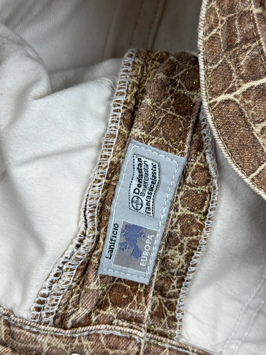 1990s Roberto Cavalli Beige Crocodile Print Straight Leg Pants wzupejKy 12