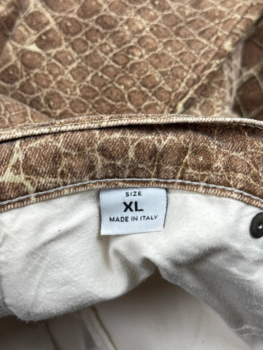 1990s Roberto Cavalli Beige Crocodile Print Straight Leg Pants wzupejKy 13