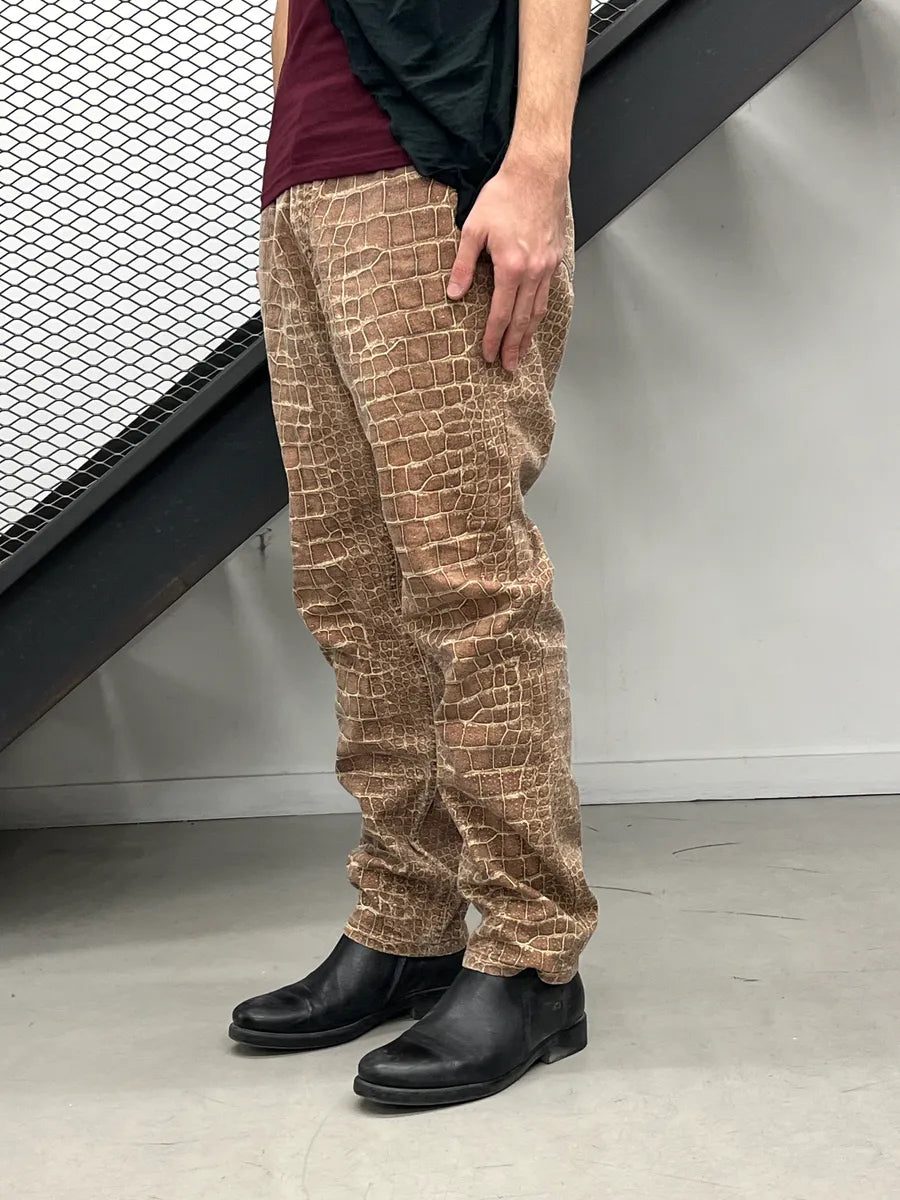 1990s Roberto Cavalli Beige Crocodile Print Straight Leg Pants wzupejKy 1