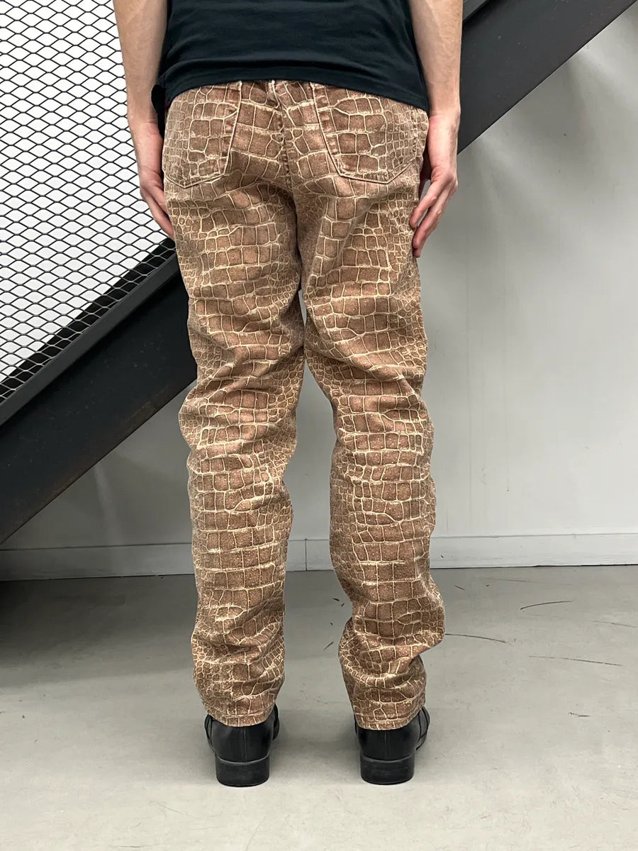 1990s Roberto Cavalli Beige Crocodile Print Straight Leg Pants wzupejKy 2