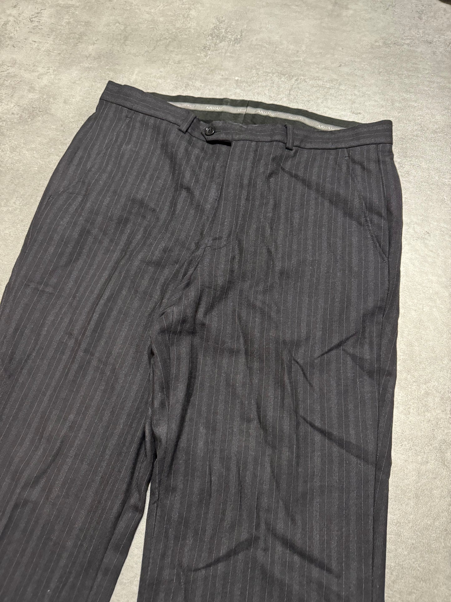 1990s Armani Collezioni Black Striped Suit Pants (M/L) - 5