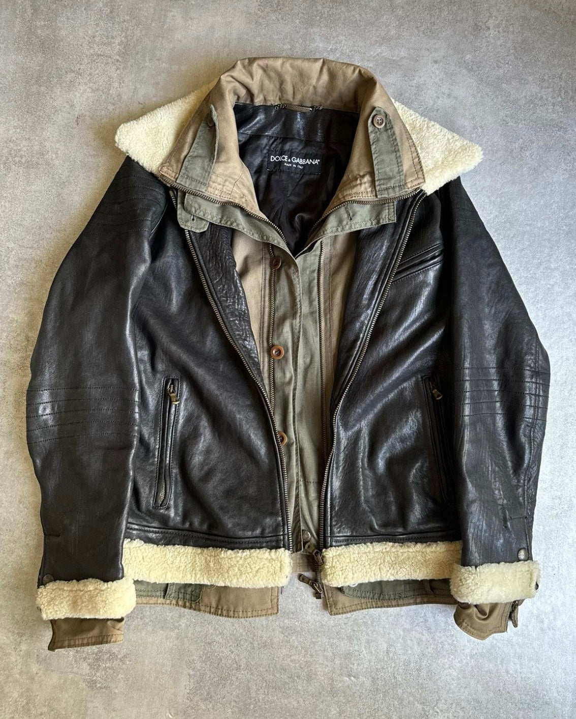 FW2005 Dolce & Gabbana Heavy Shearling Army Combat Jacket (L) - 9