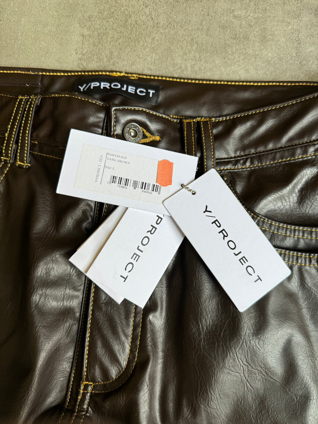 SS2020 Y/Project Brown Eco Leather Futura Pants (L) - 9